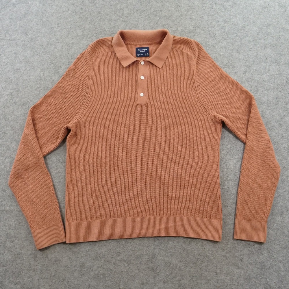 Abercrombie & Fitch Sweater Men Medium Copper Brown Long Sleeve Knit Polo Shirt